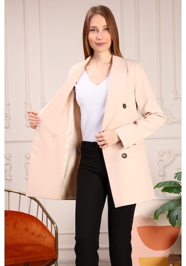 Aymeravm - Düğmeli Kadın Ceket - Rssm2604Ga Pudra