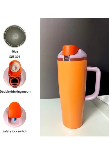 Brightnova Orange 40oz Vakum Paslanmaz Çelik Termos Tutacaklı Bpa-free Sızdırmaz Anti-kaygı 07 Beyaz