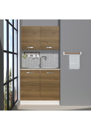 Decoraktiv Mini 90 Mdf Hazır Mutfak Dolabı - Tezgah Dahil - Naturel Pera Meşe