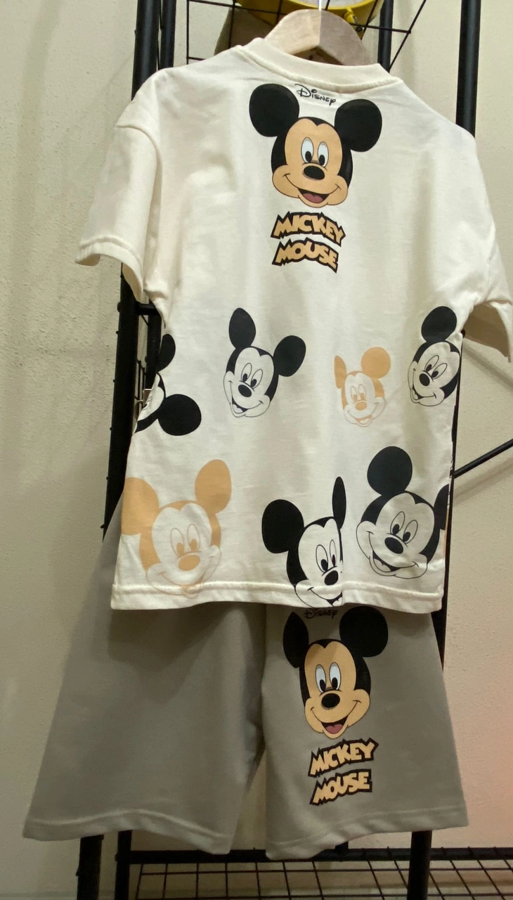 Cg Kids Mickey Mouse Mükemmel Baskı Kaliteli Erkek Çocuk Alt Üst Gri - Krem