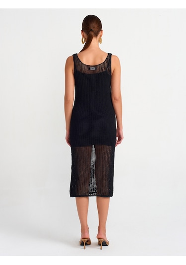 Dilvin Askılı Ajurlu Astarlı Triko Elbise 101a90206 Siyah