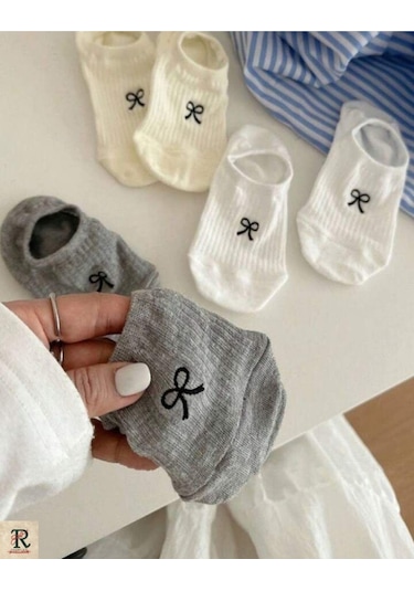 Trampler Kurdela Desenli Çorap Görünmez Kadın Babet Çorap 5 Çift Çok Renkli