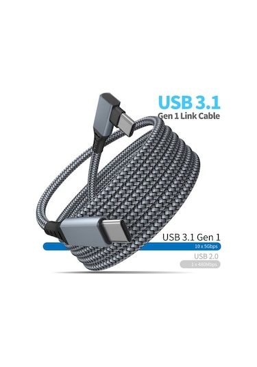 Willowhaven 5m Gümüş-gri Örgülü Vr Bağlantı Kablosu C-c + Adaptör 5gbps Veri Transferi Bakır Çekirdekli