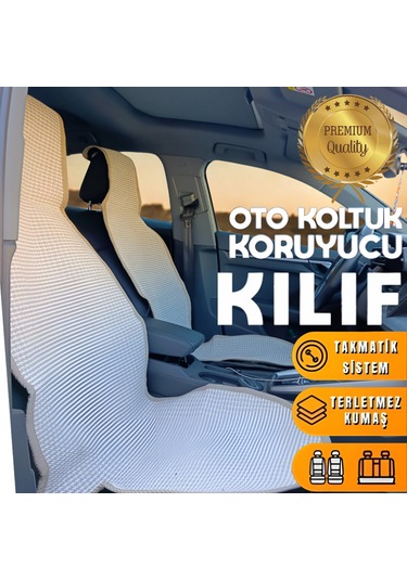 Universal Terletmez Oto Koltuk Koruyucu Kılıf - 2 Adet Ön, 1 Adet Arka Bej