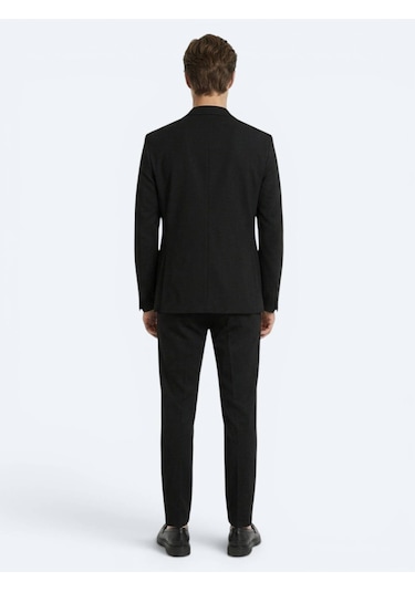 Kip Siyah Çizgili Modern Fit Örme Takım Elbise