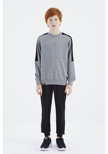 Tommy Life Gri Melanj Basic O Yaka Erkek Çocuk Sweatshirt - 11182 Gri Melanj