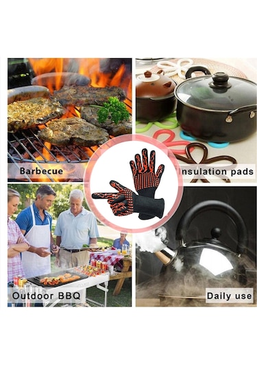 Geeksen Yüksek Sıcaklığa Dayanıklı 500-800 C İki Yönlü Kaymazsız Silikonlı Barbekü Eldiveni - Fırın, Pişirme, Mangal Koruması Çok Renkli