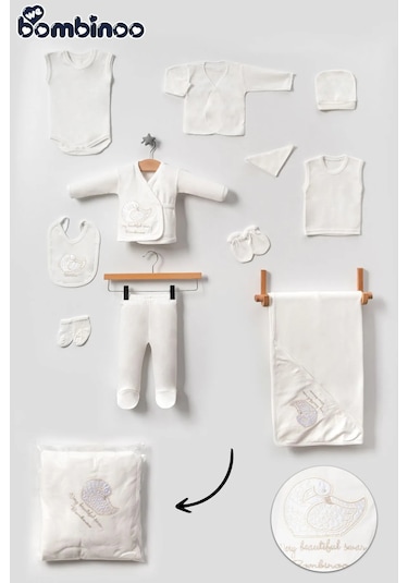 Webombinolo Unisex 11 Parca Yeni Doğan Hastane Çıkışı Zıbın Set Ekru