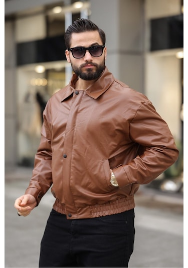 Unisex Yeni Sezon Kapitone Dolgulu Oversize Vintage Taba Derii