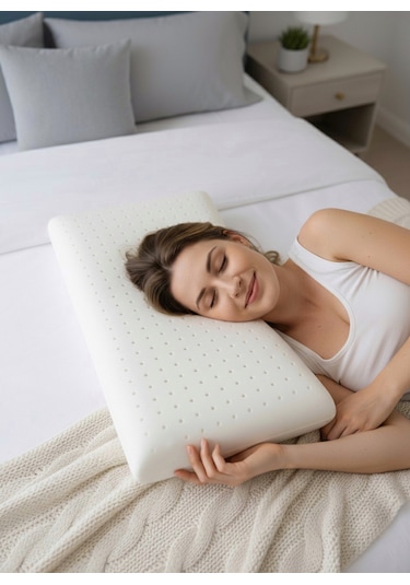 Büyük Boy Hava Kanallı, Nefes Alabilir Ortopedik %100 Visco Yastık Yıkanabilir Kılıf 70x50x15cm Beyaz