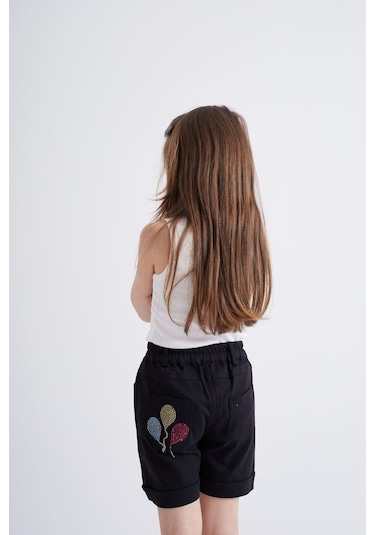 Oliventhekid Taşlı Detaylı Kız Çocuk Şort Siyah Siyah