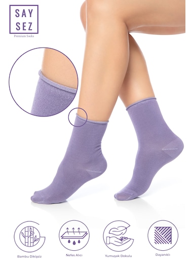 Bambu Kadın Lastiksiz Pembe-lila-suyeşil Soket Dikişsiz Çorap 3lü Çok Renkli