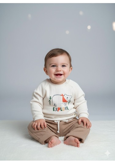 Erkek Çocuk Eşofman Takımı 2'li 3-24 Ay Kahverengi
