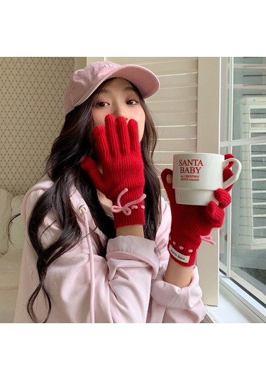 Fiyonklu Örme Eldiven Kalın Sıcak Eldivenler 03 03