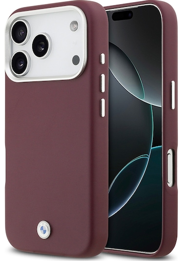 İphone 17 Pro Uyumlu Kılıf Bmw Lisanslı M-safeli Metal Logolu Tam Kaplama Deri Kapak Kırmızı Kirmizi