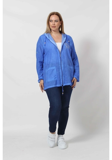 B1016m Mavi Yıldız Baskılı Kapüşonlu Fermuarlı Ceket 001