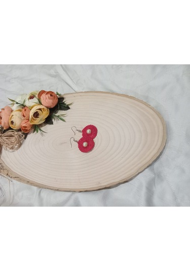 El İşi Örgü Küpe Kırmızı