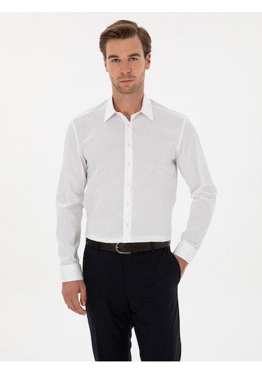Cacharel Beyaz Slim Fit Pamuk Karışımlı Gömlek