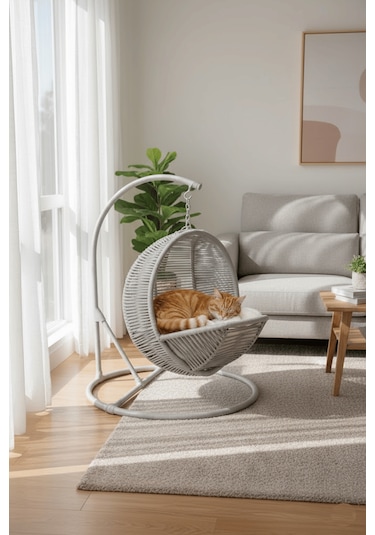 Reyo Pet Lüxperi Kedi Salıncağı & Kedi Yatağı & Kafesi 38x45x65 Cm Açık Gri