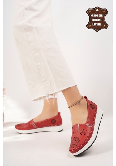 Elit Mn85l21c Kadın Hakiki Deri Espadril Kırmızı Kırmızı
