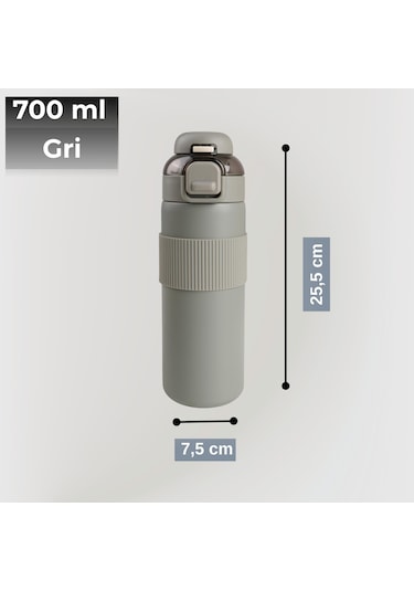 Paslanmaz Çelik Termos 700 Ml-tektuşla Açılır Çift Kullanımlı Kapak Gri