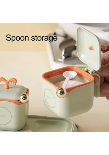 Createtech Faydalı Sızdırmaz Plastik Tuz Baharat Çeşni Mutfak Kavanoz Tedarik Seti Türkçe Yeşil