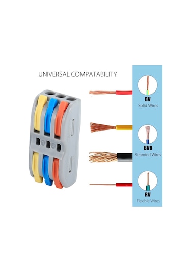 Wozlo Hızlı Kablo Ekleme Birleştirme Aparatı - Üçlü Klemens - 10 Adet