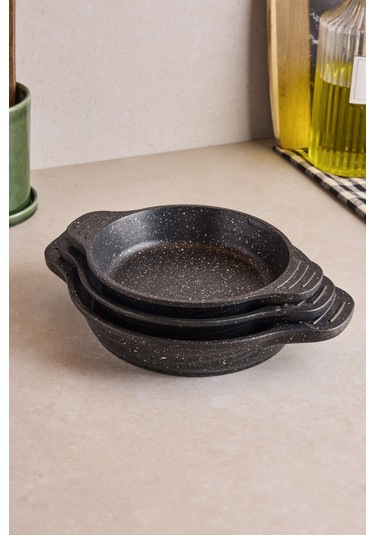 Progranito Döküm 3'lü Sahan Seti 16-18-20 Cm Siyah