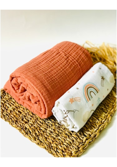 4 Katlı Ve 2 Katlı Çok Amaçlı Müslin Bezi Örtü Battaniye 2 Adet Çok Renkli