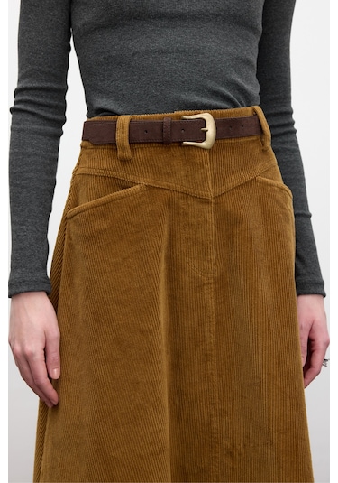 Fitilli Kadife Uzun Etek Kiremit Kiremit