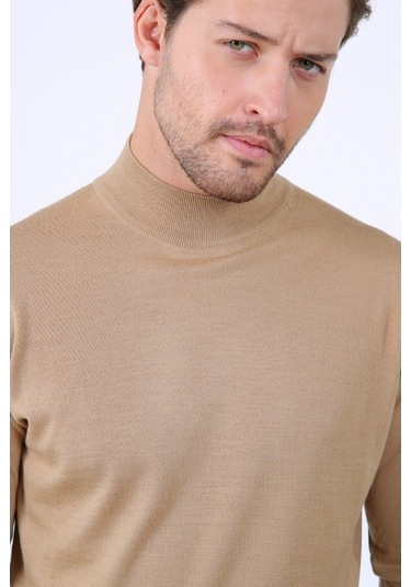 Ferraro Camel Yarım Balıkçı Superfine Yün Erkek Triko Kazak Camel
