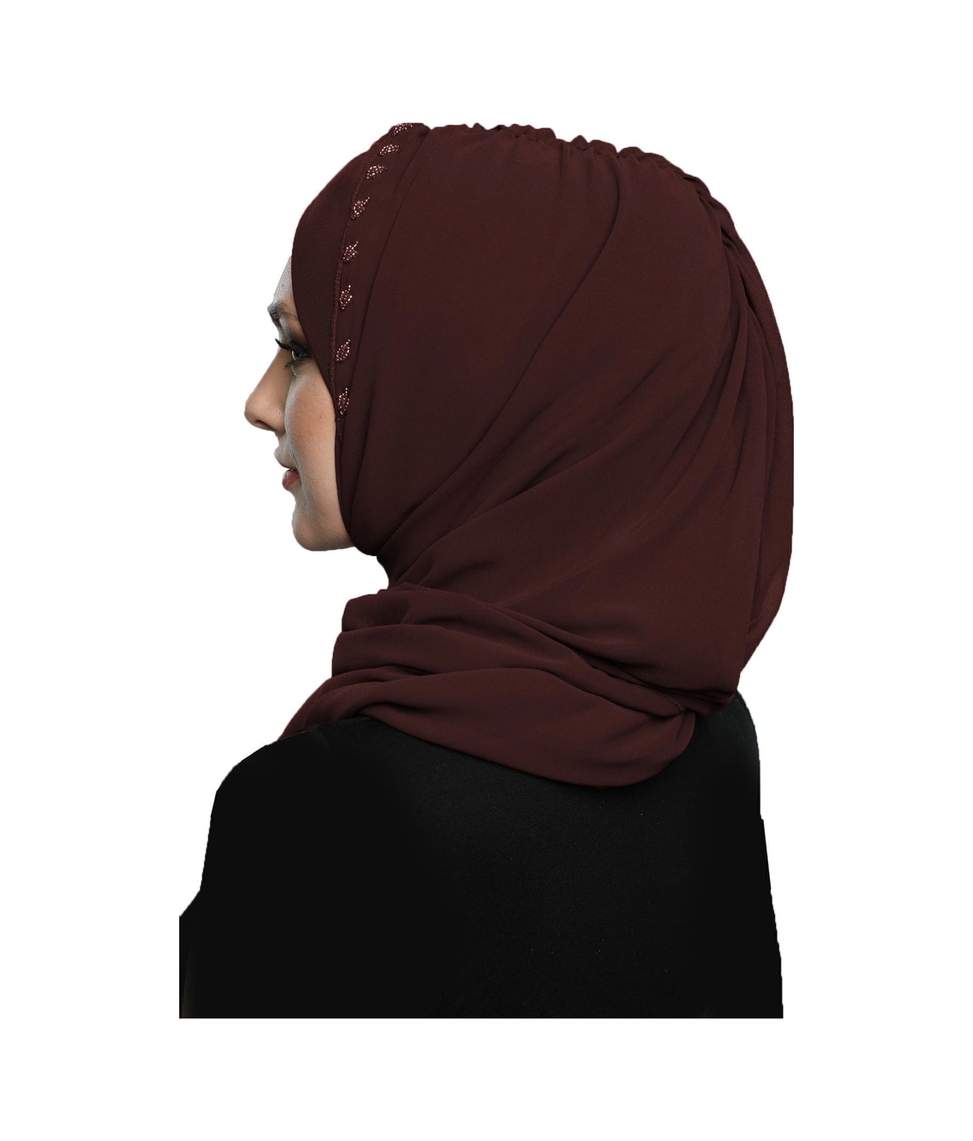 Şallı Takmatik Taşlı Kahve Hazır Türban Tesettür Bone Namaz Örtüsü Kahve