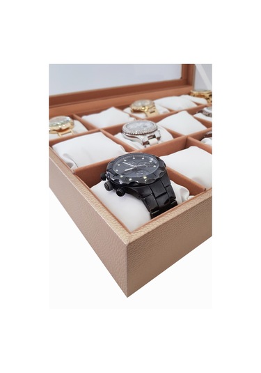 Chavin 15 Li Diamond Gold Deri Ahşap Camlı Saat Kutusu St15-57