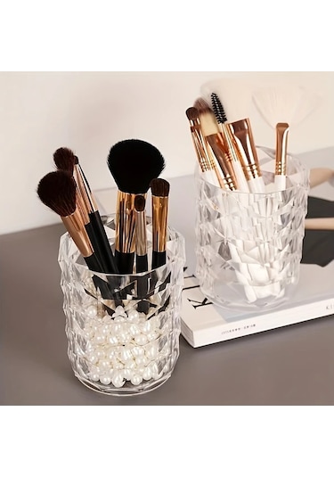 Meridiangoods 1 Adet Kristal Desenli Şeffaf Makaj Fırçası Kalem Saklama Kutusu Şeffaf