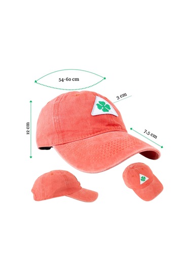 Perlotus Vintage Yıkamalı Pamuk Şapka Dört Yapraklı Yonca Nakışlı Turuncu Turuncu