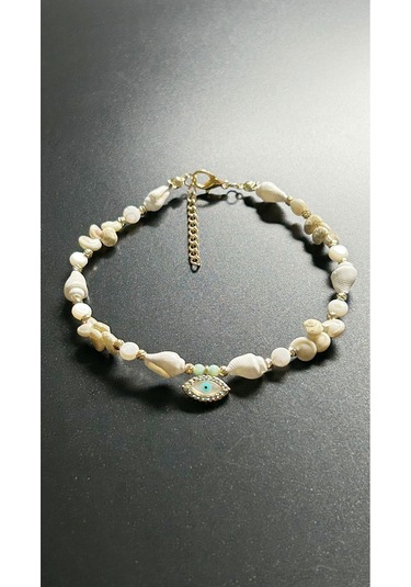 Göz, Mini Midye Kabuğu, Halhal 36, Altın Rengi Çok Renkli