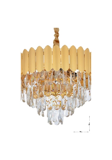 Rossa 50'lik Kristal Prizma Taşlı Lüks Avize - Sarı Yaldız Renk Sarı Yaldız