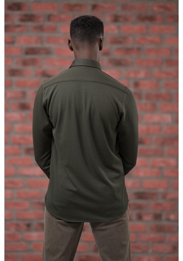 Advante İnce Fitilli Full Likralı Yaka Düğmeli Mevsimlik Slimfit Gömlek Yeşil