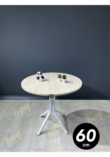 Mercan 2 Kişilik Yuvarlak Mutfak Yemek Masası Takımı 2+1 Traverten Beyaz Deri 60 Cm Traverten Beyaz 2'li