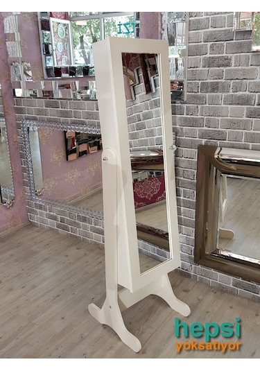 Ayna Denizi Klasik Model Krem Renk Ayaklı Boy Aynalı Takı Dolabı
