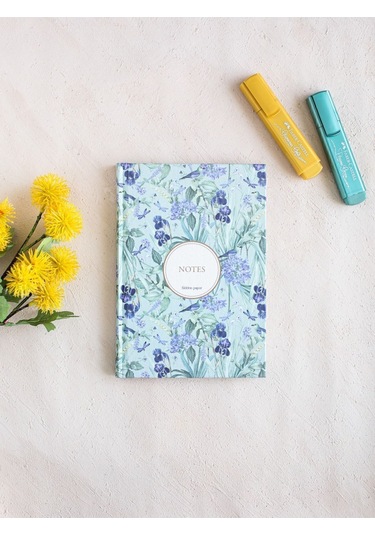 Çiçekli Bez Ciltli Defter / Çizgili Mavi Desenli