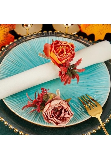 Trendooze Gaojunshop01 Turuncu Çiçekli Peçete Halkası, Canlı Dekorasyon Turuncu