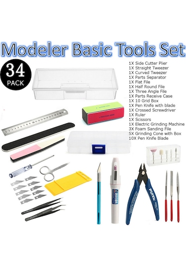 34 Adet Dıy Modelci Temel Aletler Zanaat Seti Hobi E11879-2