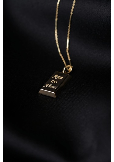 14 Ayar Altın Külçeli Çubuk Zincir Erkek Kolye Pembe Altın