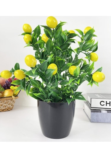 Yapay Çiçek Limon Ağacı Siyah Saksıda Limon 30 CM