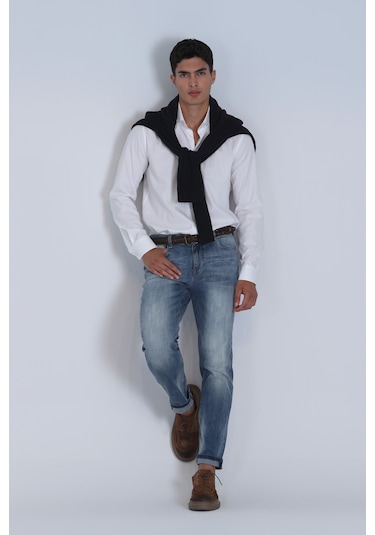 Lufian Erkek Danıel Basic Slim Fit Gömlek 112010640 Beyaz Beyaz
