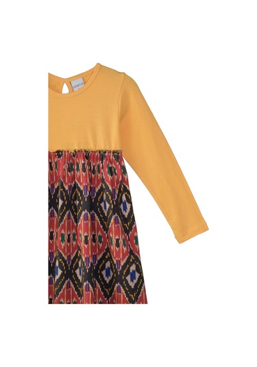 Lovetti Kavun Sarı Kız Çocuk Kilim Desen Uzun Kol Elbise 7910H006 Sarı