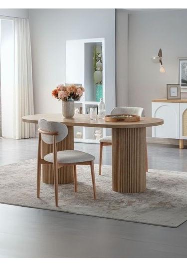 Horizon İskandinav Oval Natural Ahşap Bohem Masa 80x190 Natural Ayak - Natural Üst