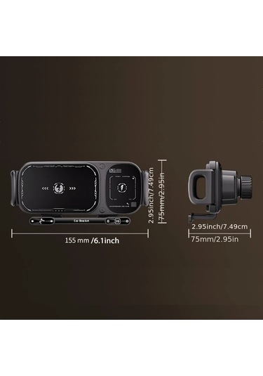 Topshop1 Gri Ynf Kablosuz Araç Şarj Cihazı 15w Hızlı Şarj 3ü 1 Arada Otomatik Sıkma İphone Samsung Uyumlu