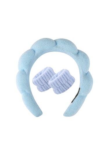 Youtek Mavi Havlu Kumaş Saç Bandı Ve Bileklik Seti - 3'lü Paket